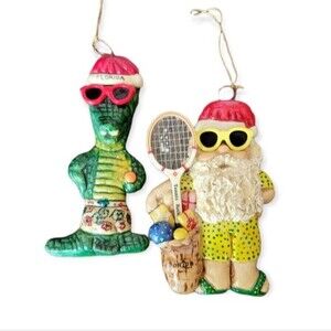 Vintage Handmade Christmas Ornaments Santa Vacation Crocodile Florida